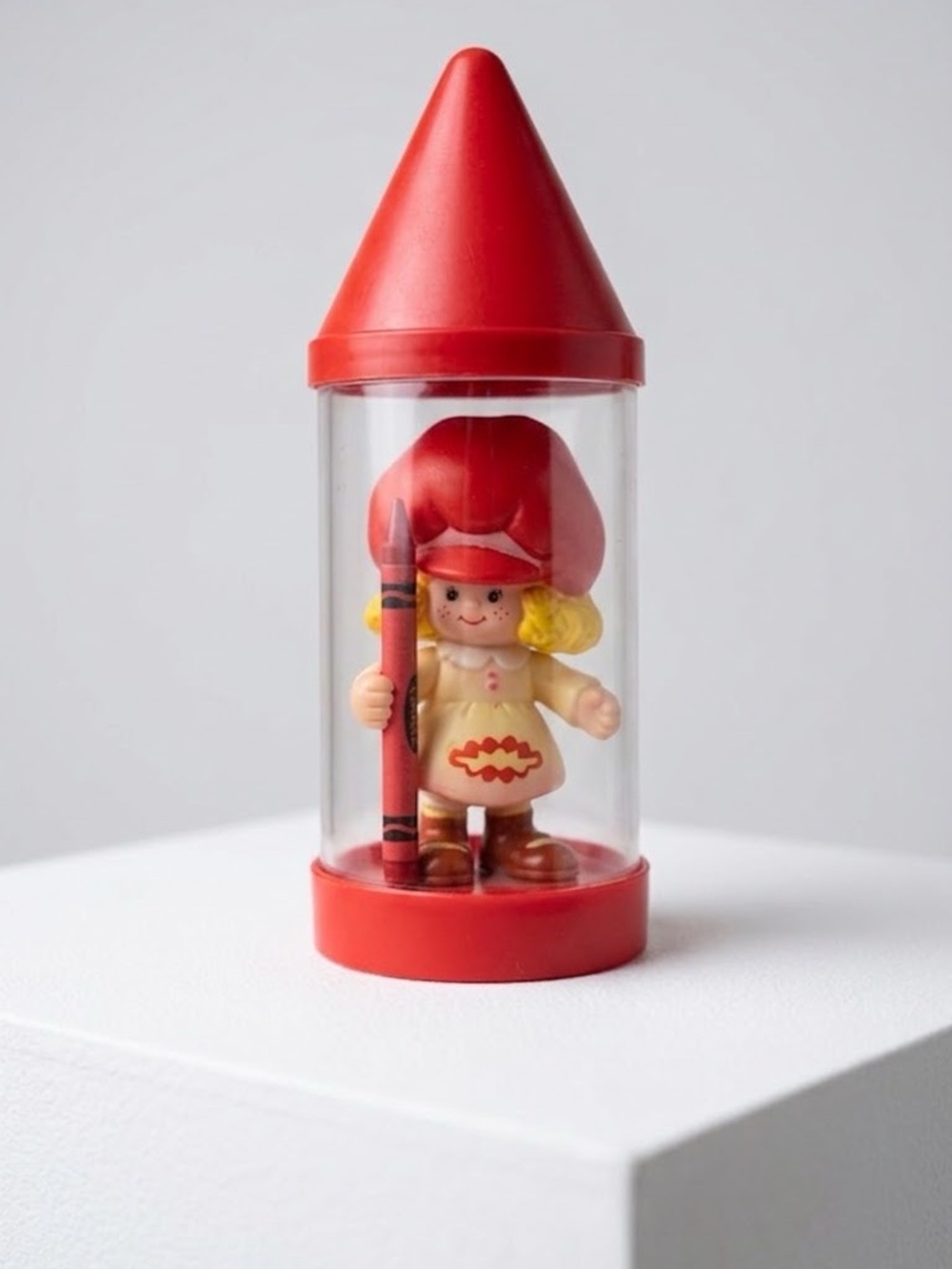 Vintage 1982 Talbot Toys Red Crayon Doll Retro 80s PVC Figure Container Case